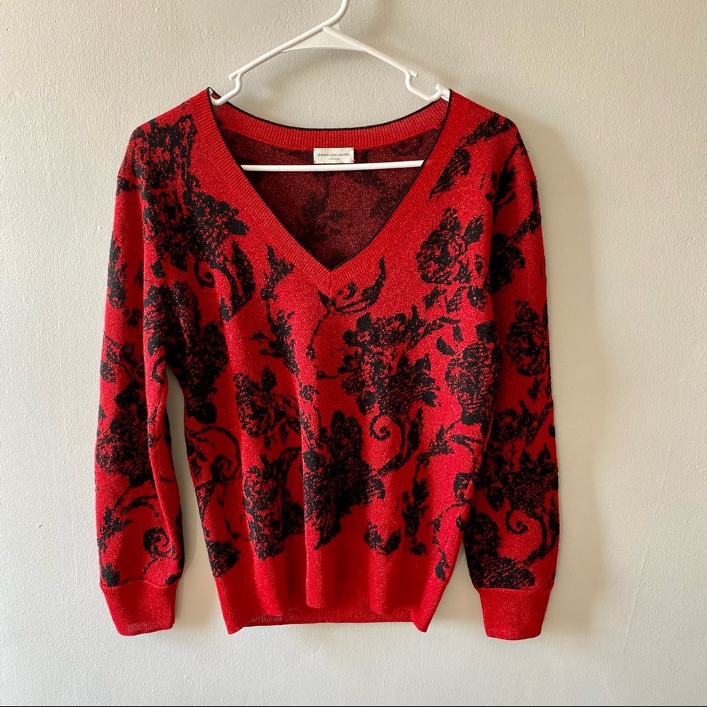 Dries Van Noten Rare metalized red and black merino wool pullover/ medium / NWOT